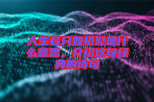 人生若只如初見(jiàn)是什么意思，介紹這句經(jīng)典的詩(shī)句