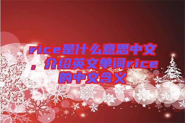 rice是什么意思中文，介紹英文單詞rice的中文含義