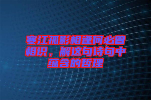 寒江孤影相逢何必曾相識，解這句詩句中蘊含的哲理