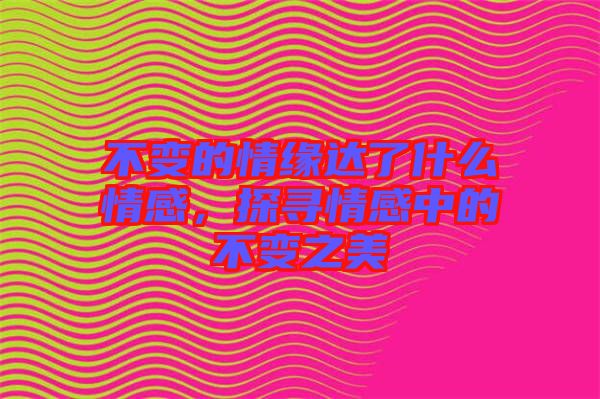 不變的情緣達了什么情感，探尋情感中的不變之美