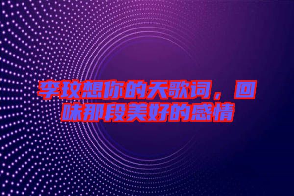 李玟想你的天歌詞，回味那段美好的感情
