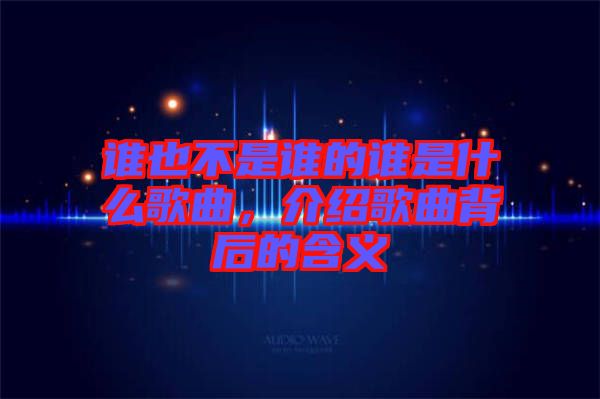 誰也不是誰的誰是什么歌曲，介紹歌曲背后的含義