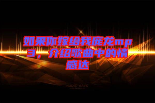 如果你嫁給我龐龍mp3，介紹歌曲中的情感達(dá)