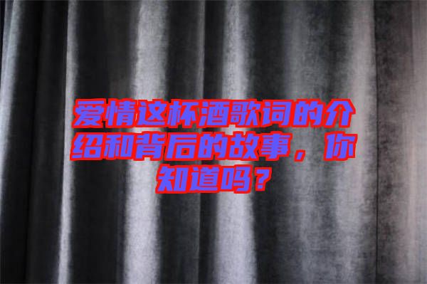 愛情這杯酒歌詞的介紹和背后的故事，你知道嗎？