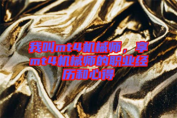 我叫mt4機(jī)械師，享mt4機(jī)械師的職業(yè)經(jīng)歷和心得