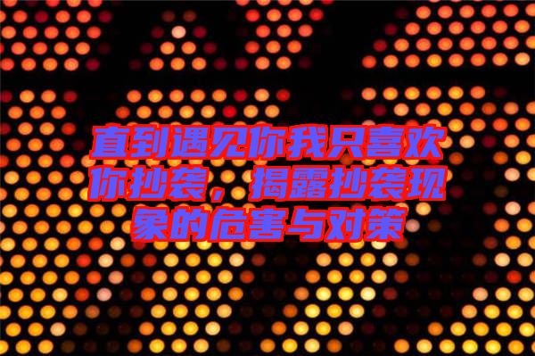 直到遇見(jiàn)你我只喜歡你抄襲，揭露抄襲現(xiàn)象的危害與對(duì)策