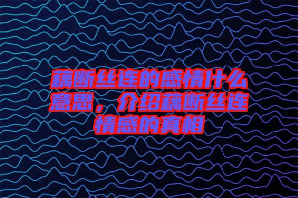 藕斷絲連的感情什么意思，介紹藕斷絲連情感的真相