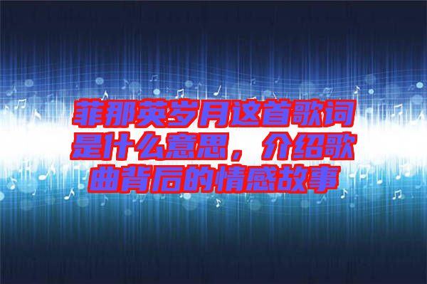 菲那英歲月這首歌詞是什么意思，介紹歌曲背后的情感故事