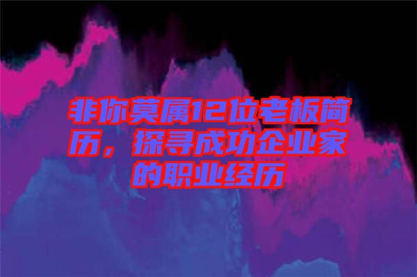 非你莫屬12位老板簡(jiǎn)歷，探尋成功企業(yè)家的職業(yè)經(jīng)歷