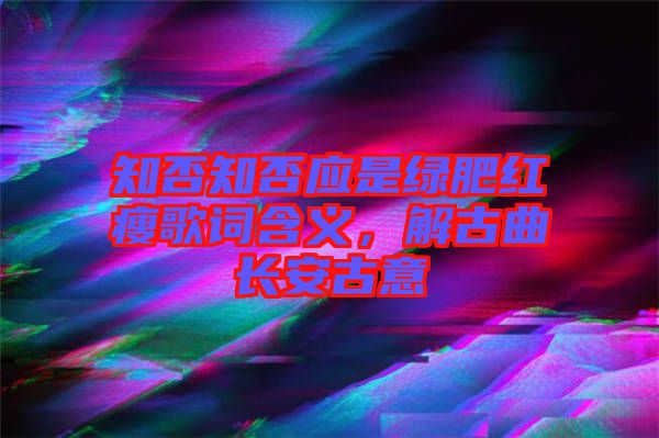 知否知否應(yīng)是綠肥紅瘦歌詞含義，解古曲長安古意
