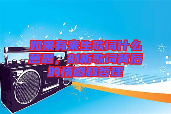 如果有來生歌詞什么意思，剖析歌詞背后的情感和哲理