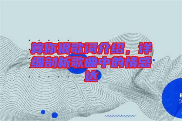 算你狠歌詞介紹，詳細(xì)剖析歌曲中的情感達(dá)