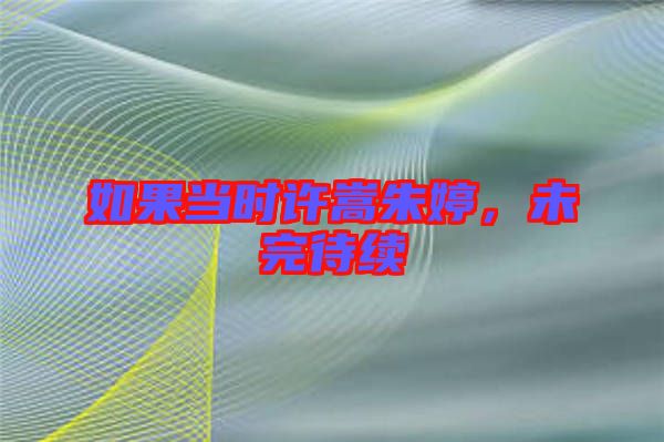 如果當(dāng)時(shí)許嵩朱婷，未完待續(xù)