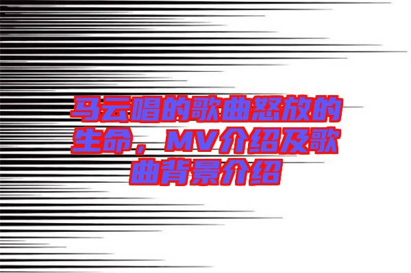 馬云唱的歌曲怒放的生命，MV介紹及歌曲背景介紹